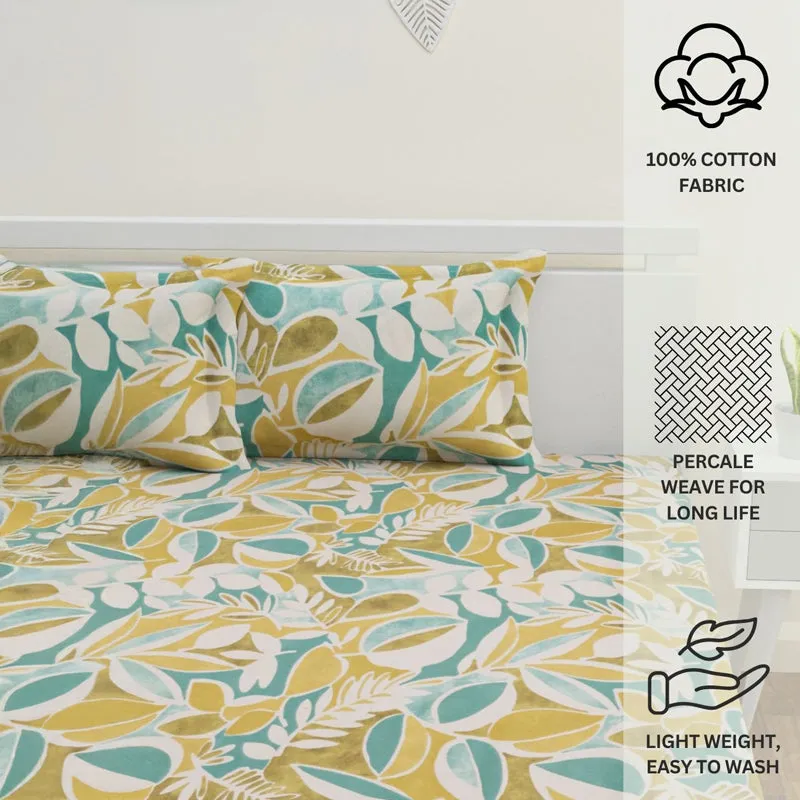 Spa Florals Cotton Bedsheet (Green) - 144 TC media 12