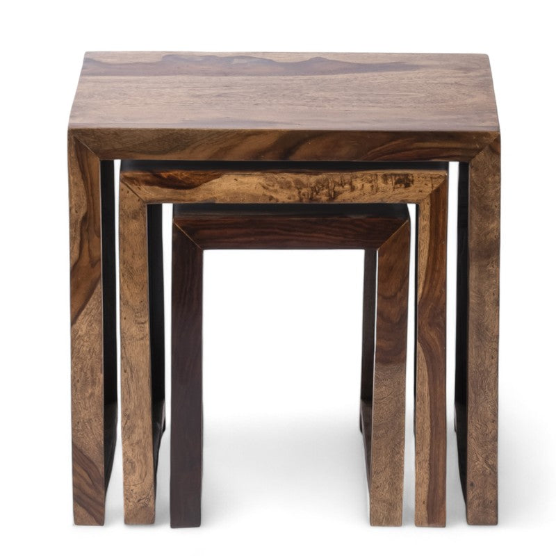 Sverox Sheesham Wooden Side & Bedside Table (Brown,Beige) - Set Of Three media 4