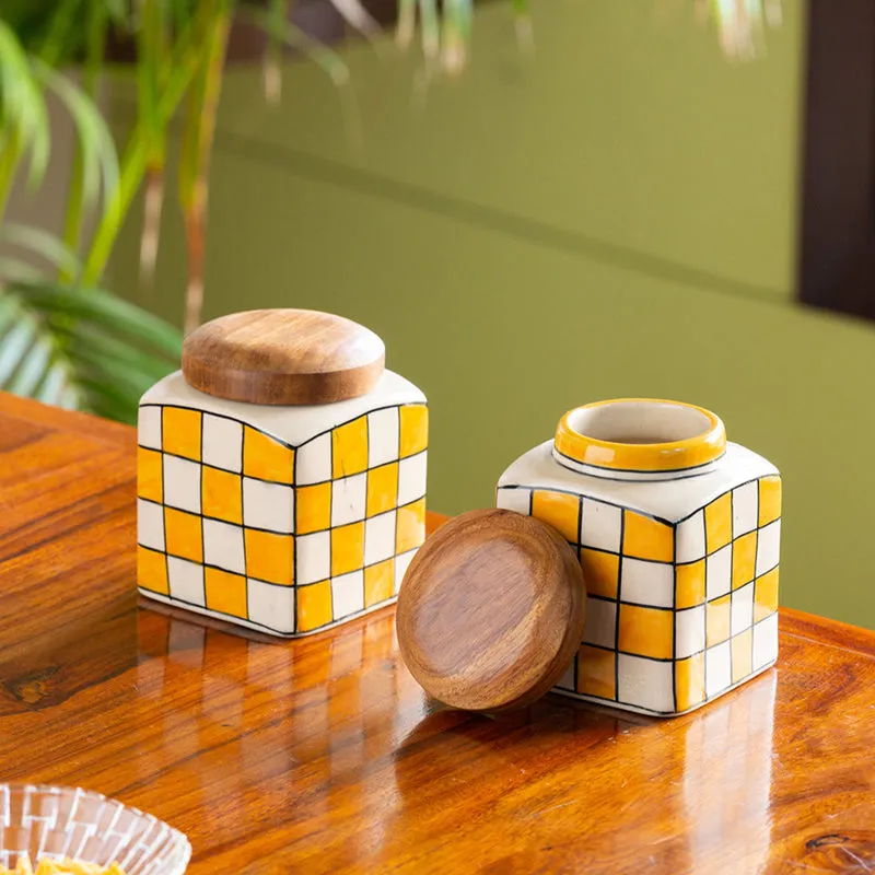 Manoranj Square Handpainted Storage Jar (480 ML) - Set Of two media 1