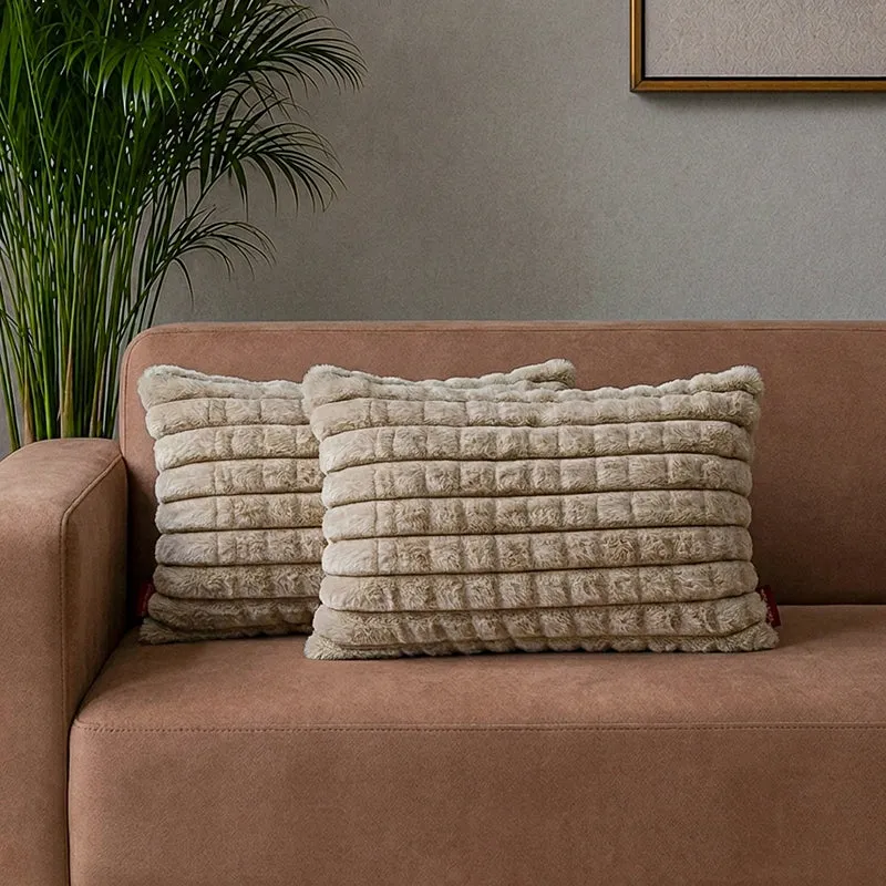 Frost Waffle Beige Cushion Cover (Rectangle) Set of Two media 1