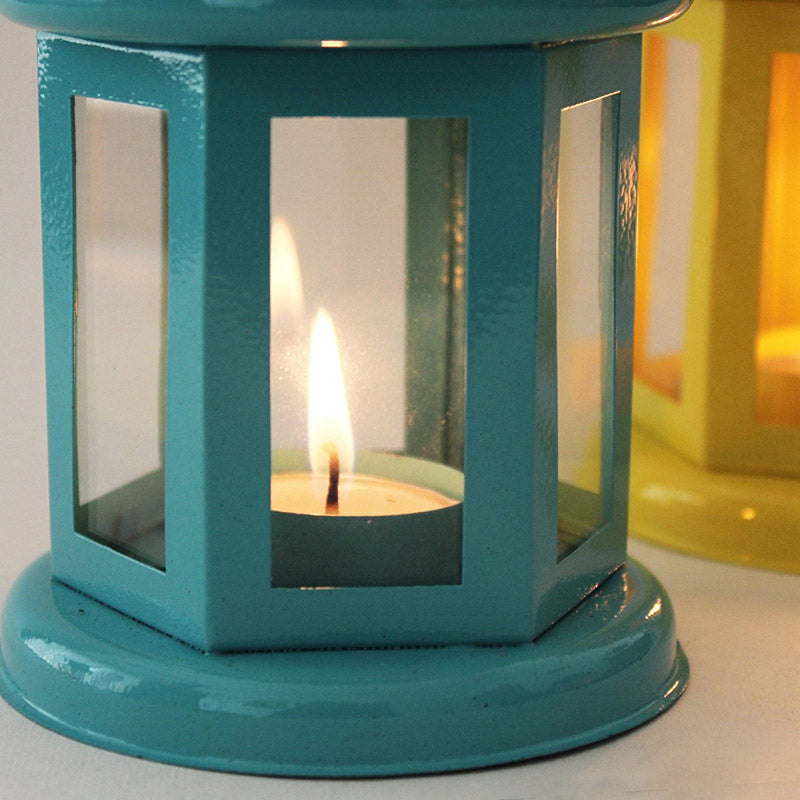 Vaira Lantern Tealight Candle Holder (Aqua Blue & Yellow) - Set Of Two media 5