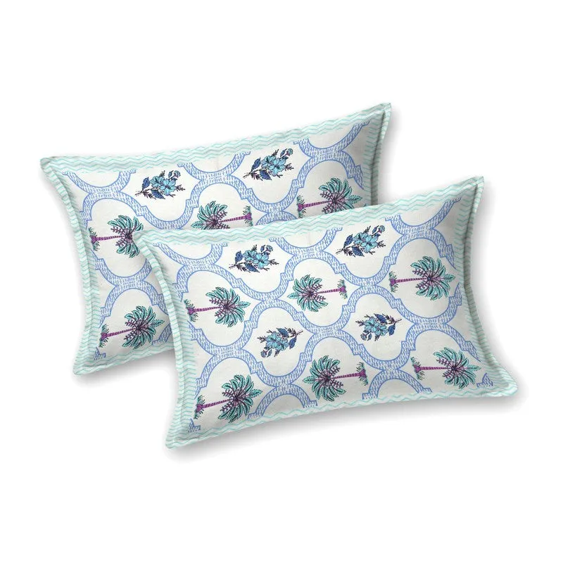 Desion Cotton Bedsheet (White,Green,Blue) - 240 TC media 4