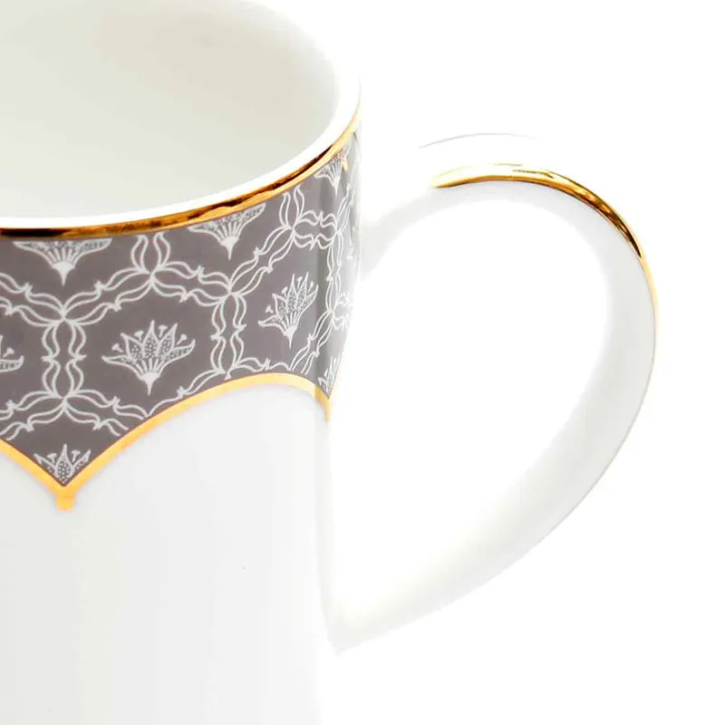Gilded Legacy Slim 24k Gold Brushed Porcelain Coffee Mug(280 mL Each/Grey) - Set Of Six media 7