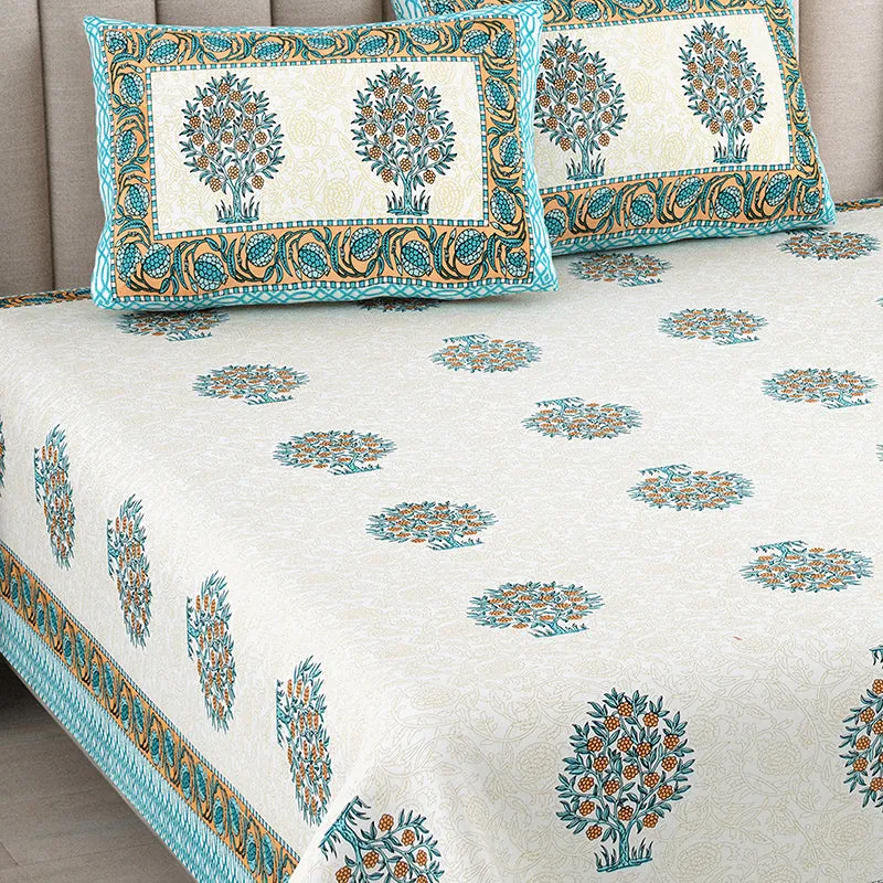 Anargha Cotton Bedsheet (Light Blue) - 180 TC media 3