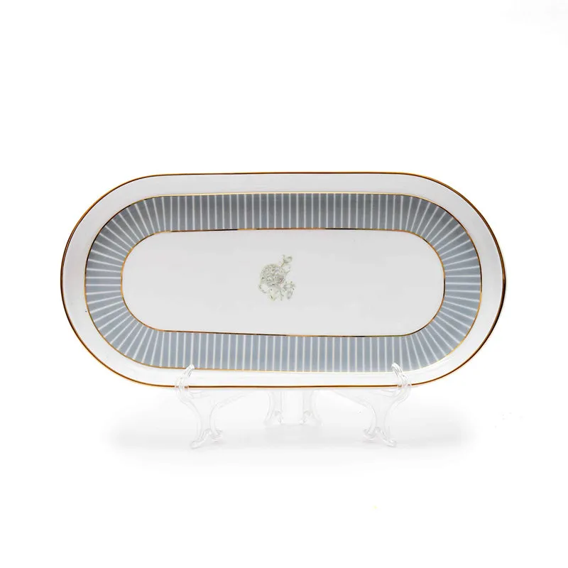 Gilded Iris Oval Porcelain Platter - Grey media 2
