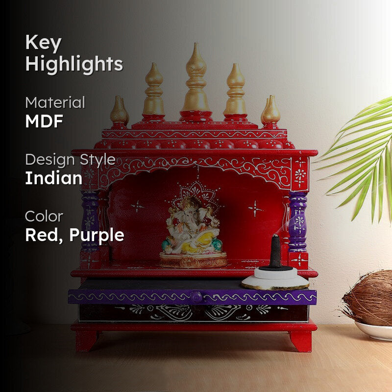 Shrinaya Wooden Mandir - Red & Purple media 2