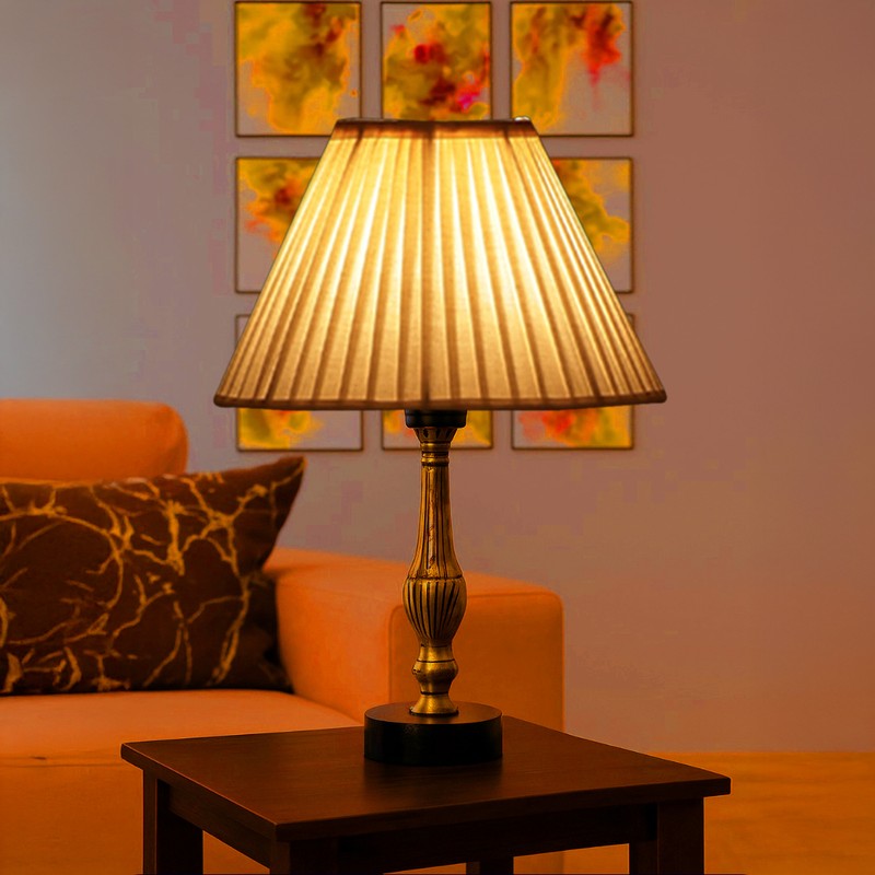 Aurelo Ziro Wooden Table Lamp - OffWhite