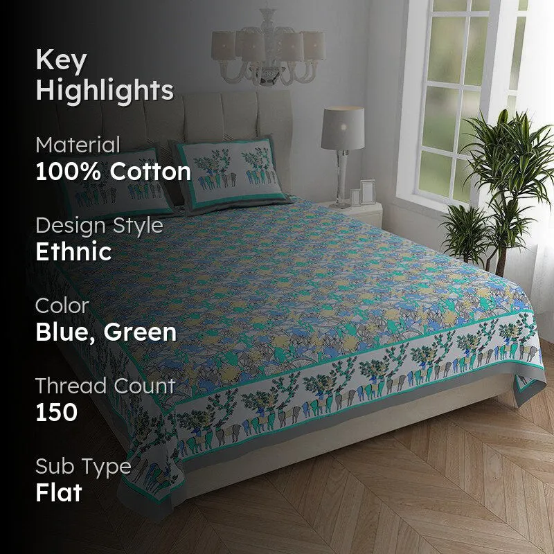 Ratna Radiance Floral Cotton Bedsheet (Blue) - 150 TC media 2