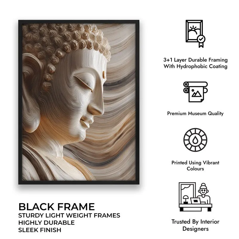 Ivory Buddha Serenity Archival Paper Wall Painting With Black Frame media 9
