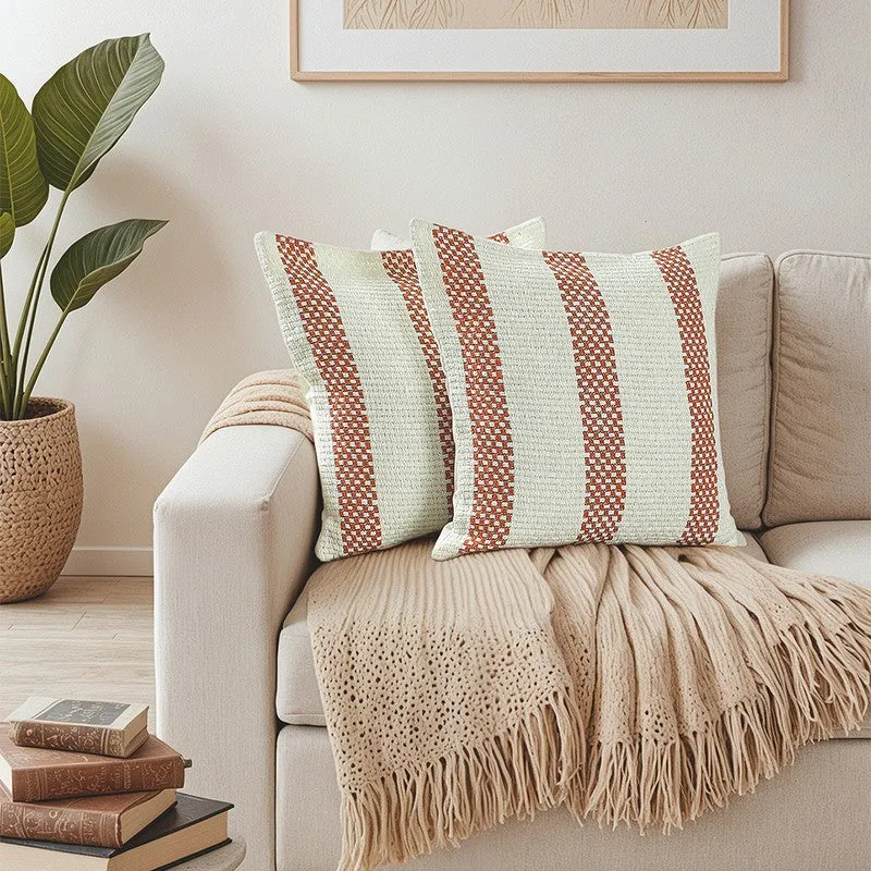 Kaeya Haven Cushion Cover (Orange,White) - Set Of Two media 1