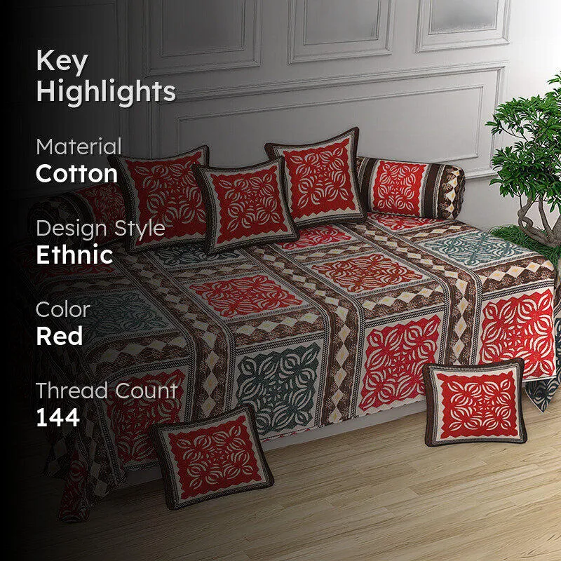 Ayatana Ethnic Cotton Diwan Set (Red) - Eight Piece Set media 2