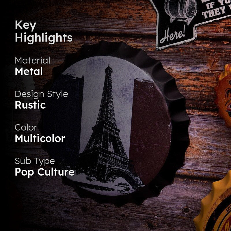 Paris Bottle Cap Metal Wall Accent media 2
