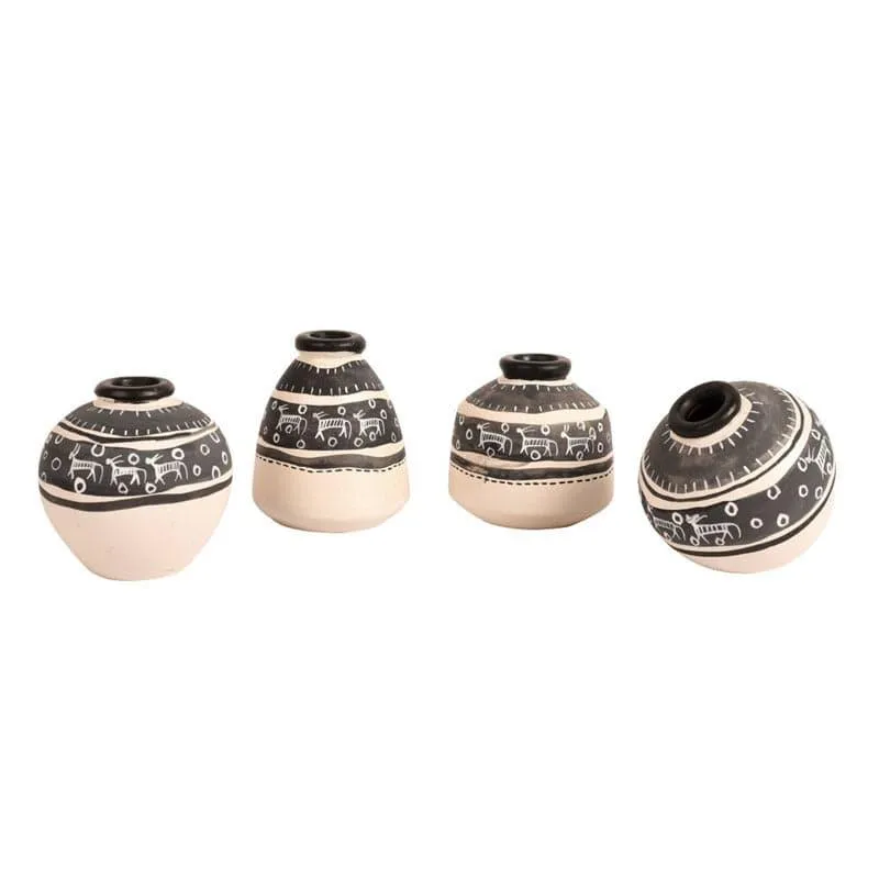 Chenaya Wooden Wall Shelf With Pots - Set Of Five media 4