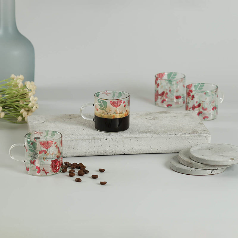 India Circus Rose Vine Glass Mug (130 mL Each Each) - Set Of Four media 3