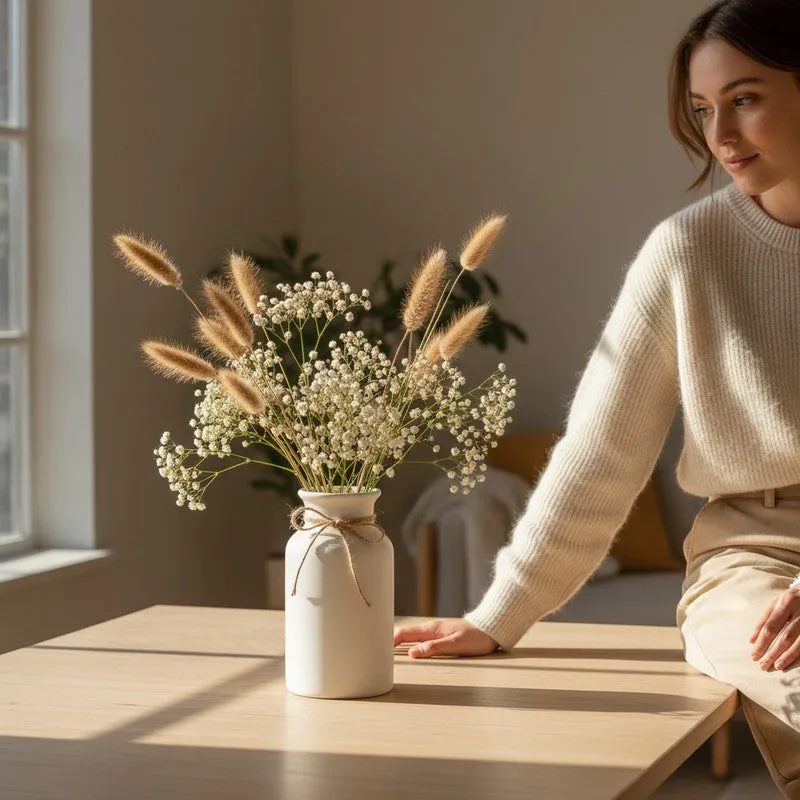 Warm Neutral Ceramic Vase - White media 5