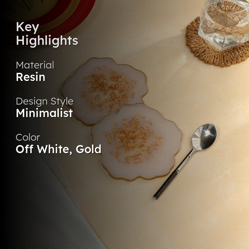Gold Fleck Resin Coaster (Off White) - Set Of Two media 2