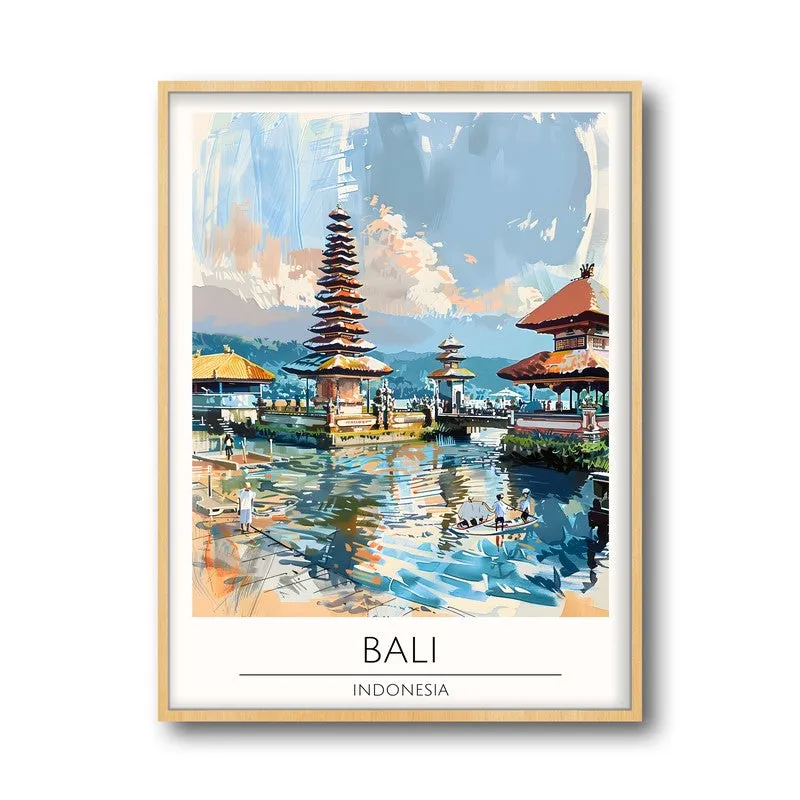 Vintage Bali Framed Canvas Archival Canvas Wall Painting - Natural Brown Frame media 5