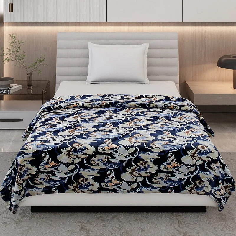 Monte Carlo Bluebloom Floral Print Polyester Blanket (Blue) - 350 GSM media 4