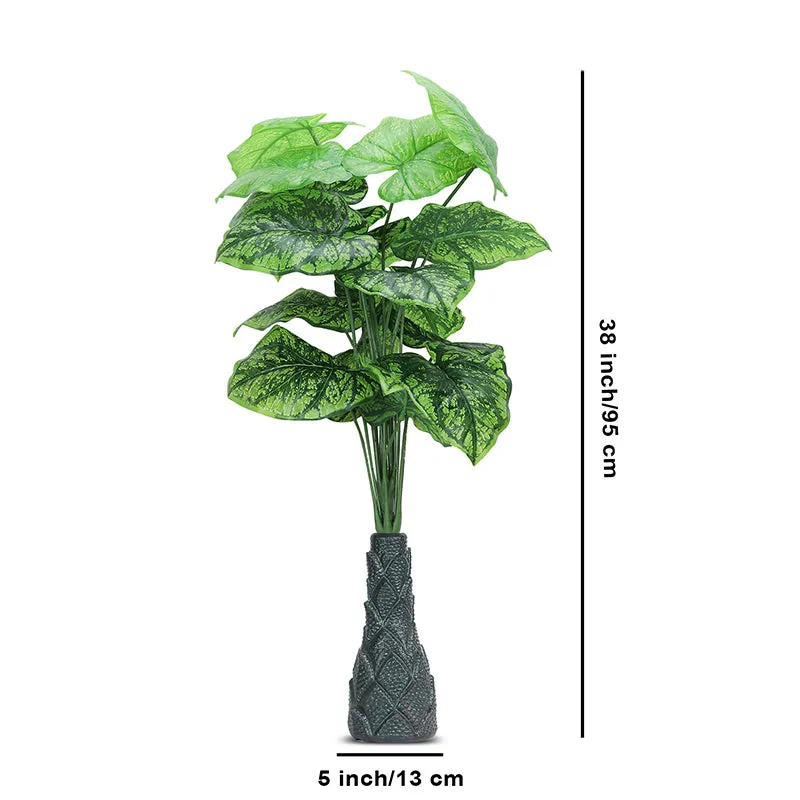 Infinita Artificial Colocasia With Black Plastic Pot (Dark Green) - 3 Feet media 5