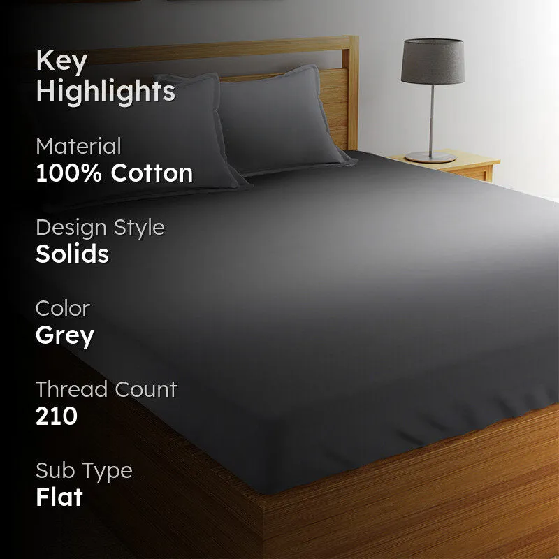 Silas Solid Cotton Bedsheet (Grey) - 210 TC media 2