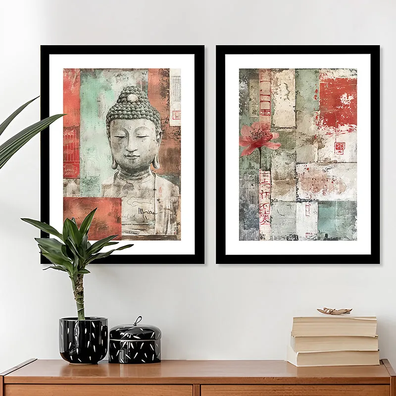 Earthly Buddha Wall Art With Frame - Set Of Two media 4