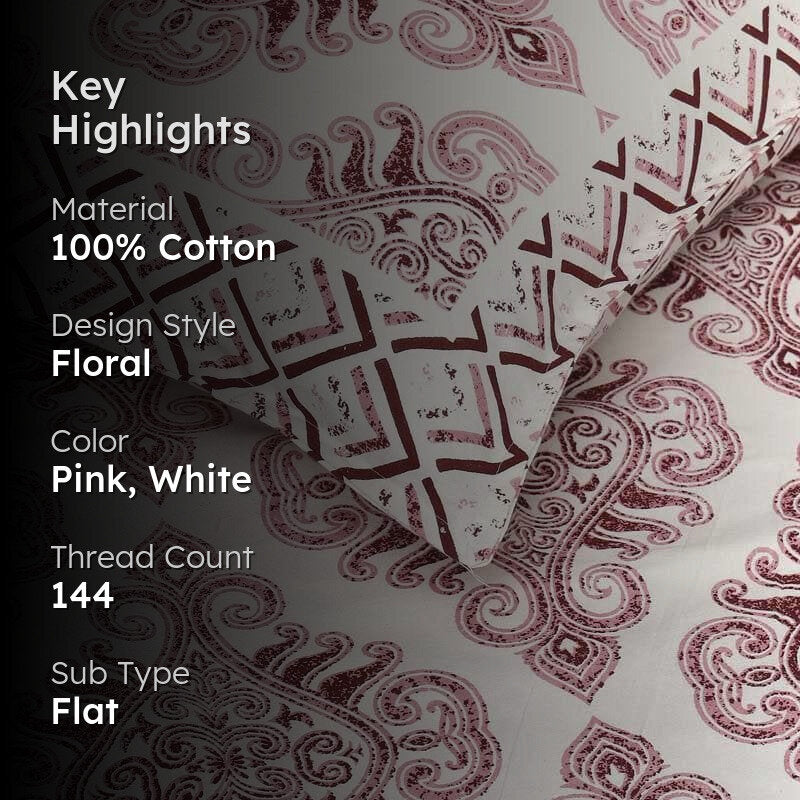 Pink Groovy Cotton Bedsheet - 144 TC media 2