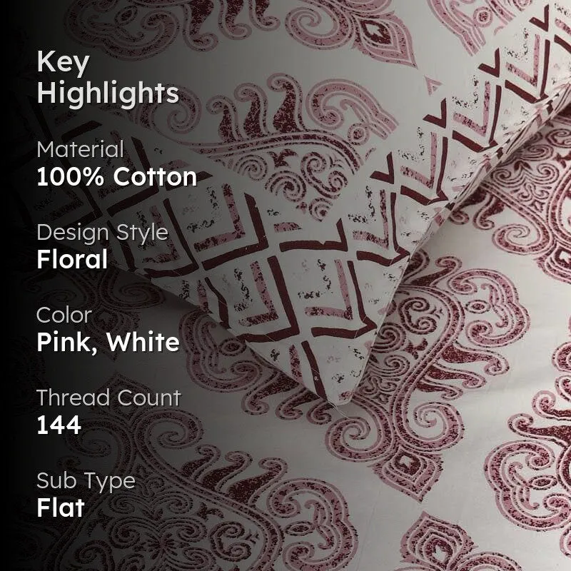 Pink Groovy Cotton Bedsheet - 144 TC media 2