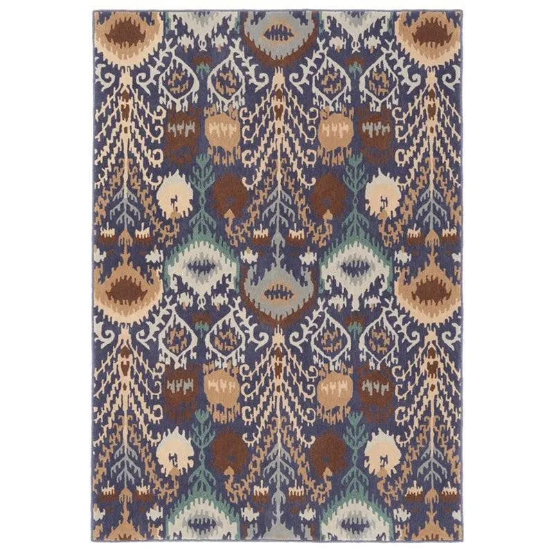 Saruman Hand Tufted Ethnic Wool & Nylon Carpet - Navy Blue media 1
