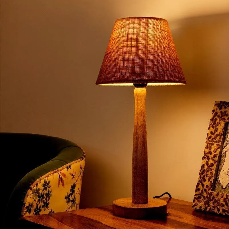 Classic Chic Fabric Table Lamp With Wooden Stand - Beige media 1