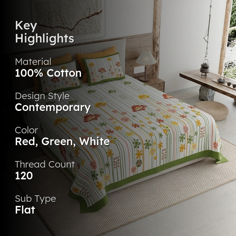Heritage Calm Cotton Bedsheet (Red,Green,White) - 120 TC media 2