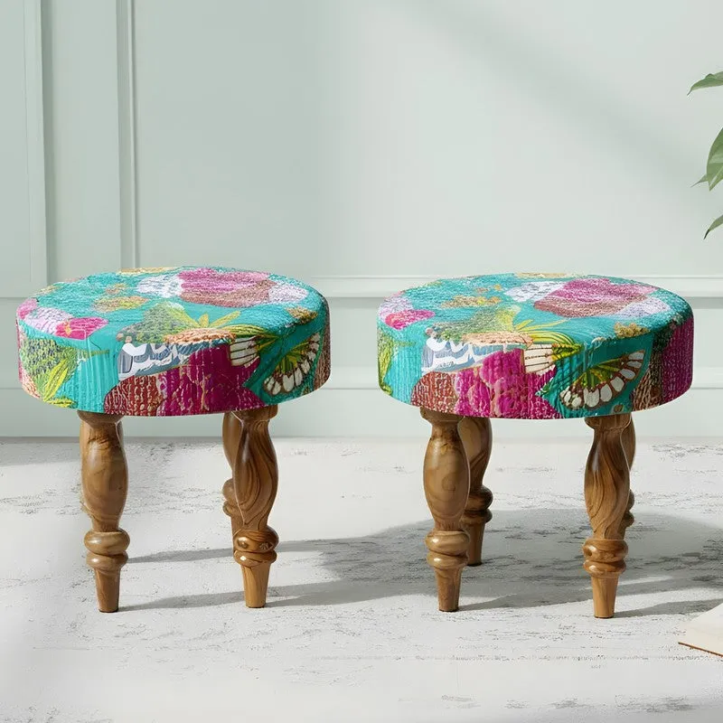 Qirox Sheesham Wooden Stools (Multicolor) - Set Of Two media 1