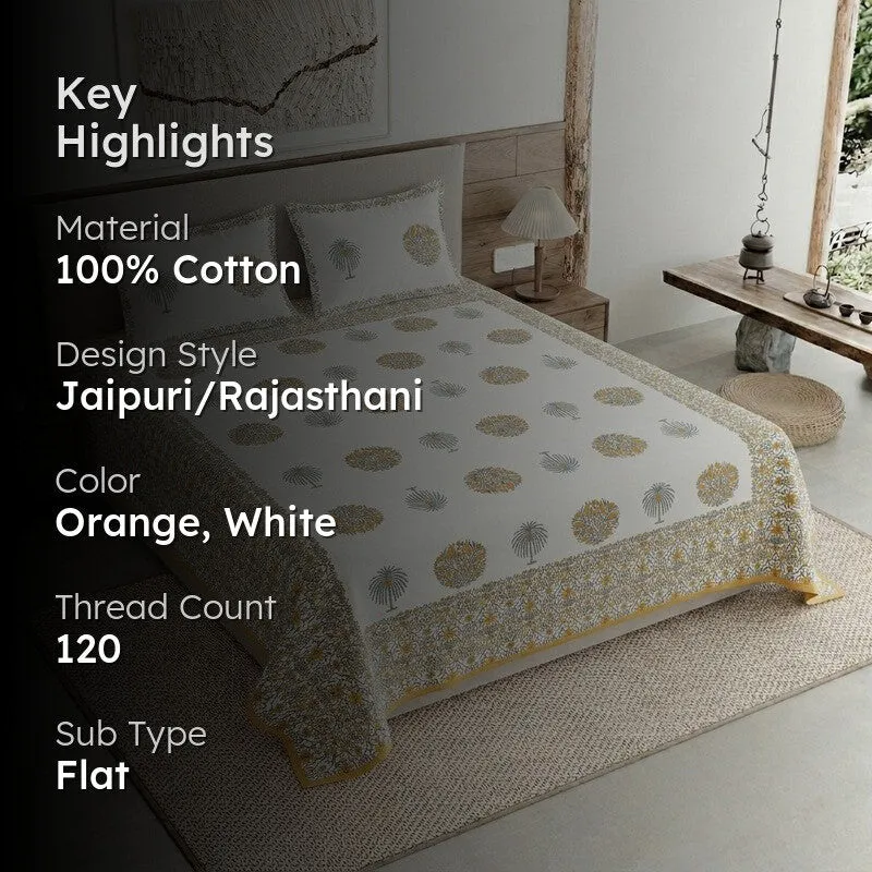 Royal Weave Cotton Bedsheet (Orange,White) - 120 TC media 2