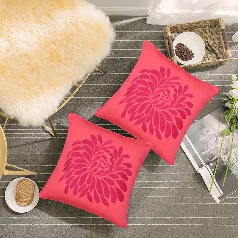 Mayflower Blooms Embroidered Cushion Cover (Coral) - Set Of Two media 3