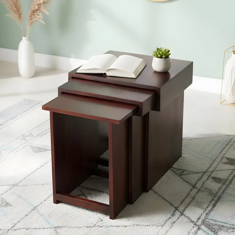 Tverox Sheesham Wooden Side & Bedside Table (Dark Brown) - Set Of Three media 1