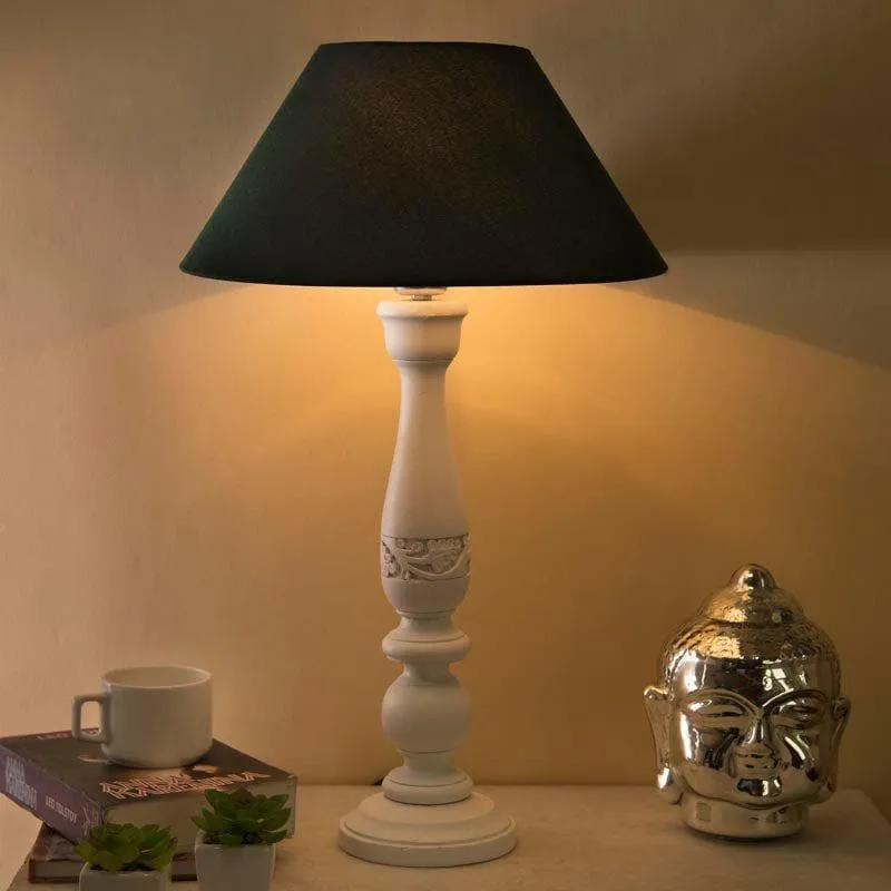 Flowerette Fain Fabric Table Lamp - White,Green media 1