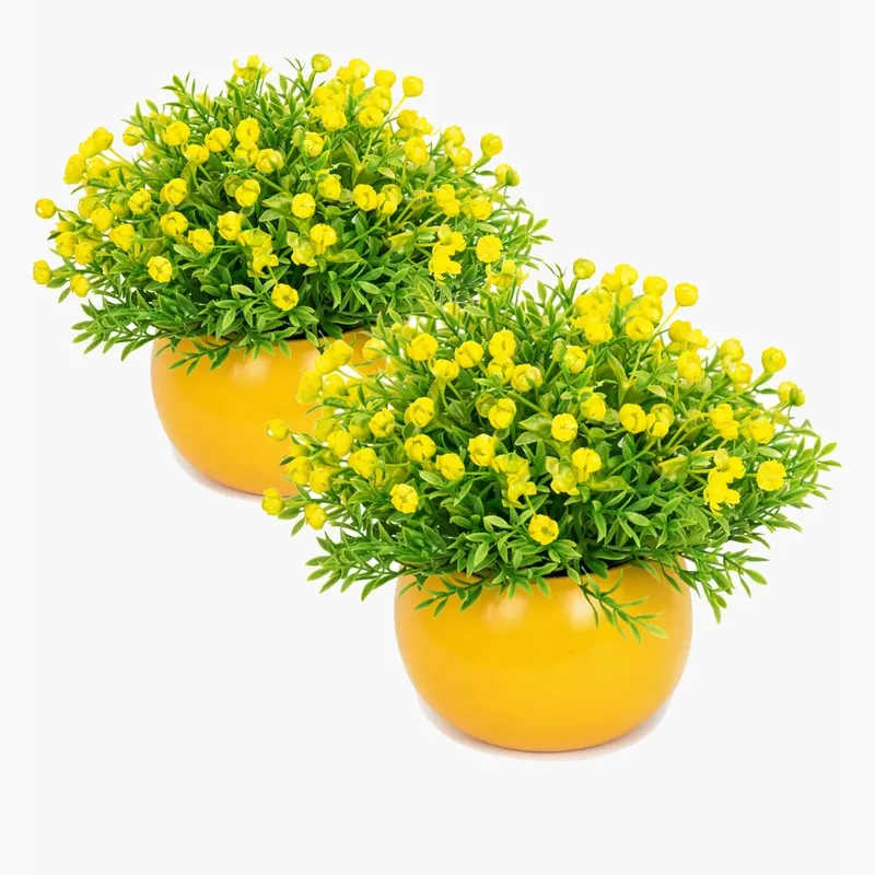 Bloomvera Artificial Rose Flower Plant With Pot (Yellow,14CM) - Set Of Two media 3