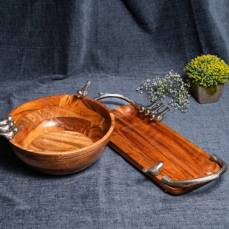 Meadow Birds Wood Salad Bowl and Platter (1250 Ml) - Two Piece Set media 3