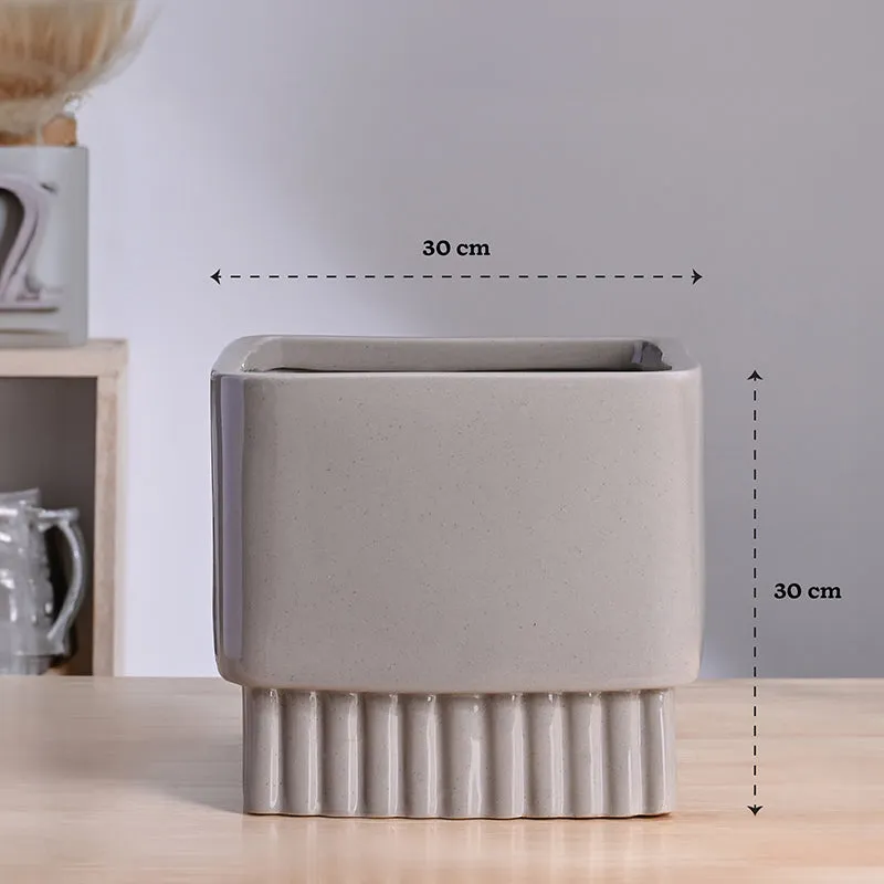 Ugaoo Sleepy Sprout Square Ceramic Planter - Light Grey media 10