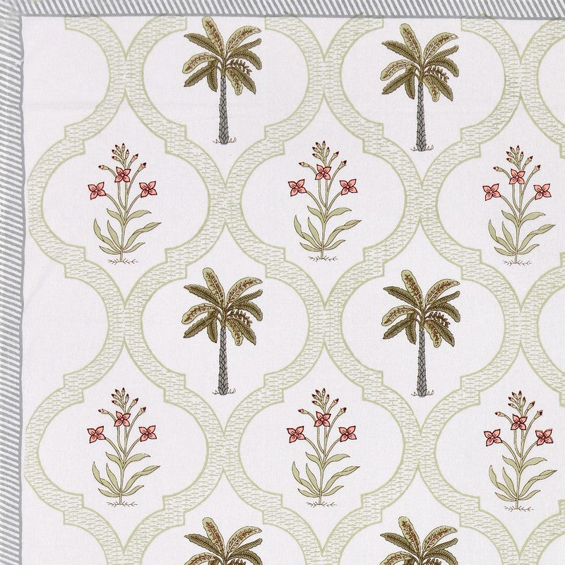 Haveli Block Cotton Bedsheet (Green,Peach) - 180 TC media 6