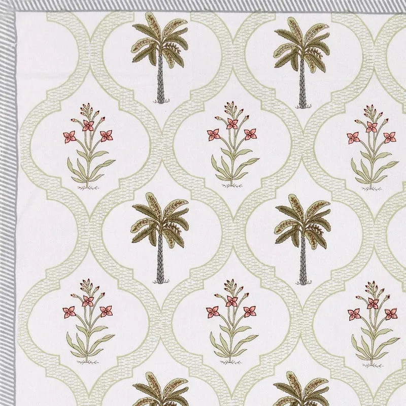 Haveli Block Cotton Bedsheet (Green,Peach) - 180 TC media 6