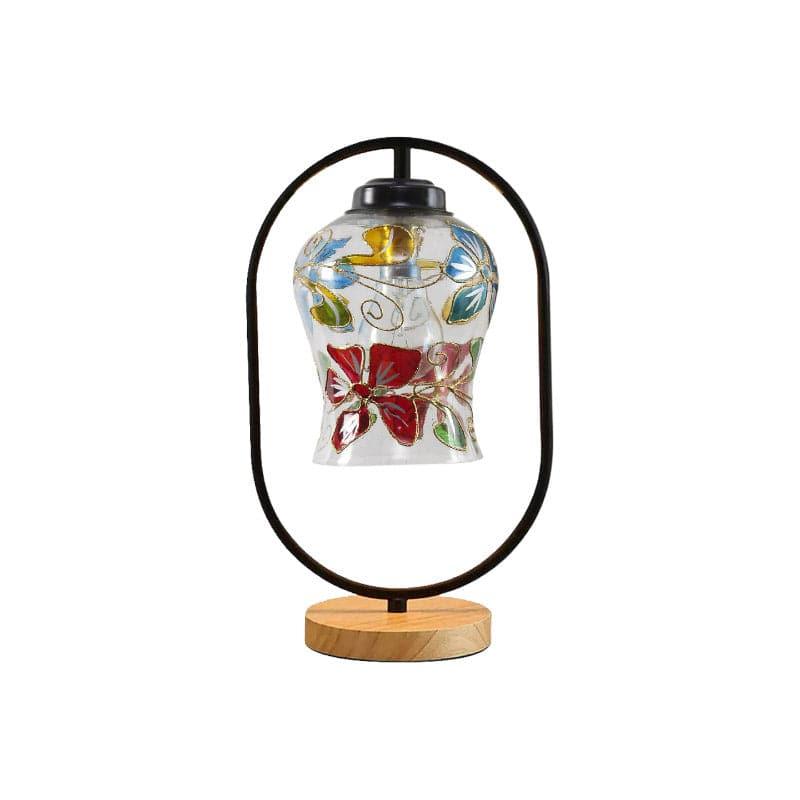 Floral Dazzle Glass Table Lamp with Wooden Base - Multicolor media 4