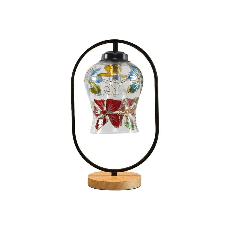 Floral Dazzle Glass Table Lamp with Wooden Base - Multicolor media 4