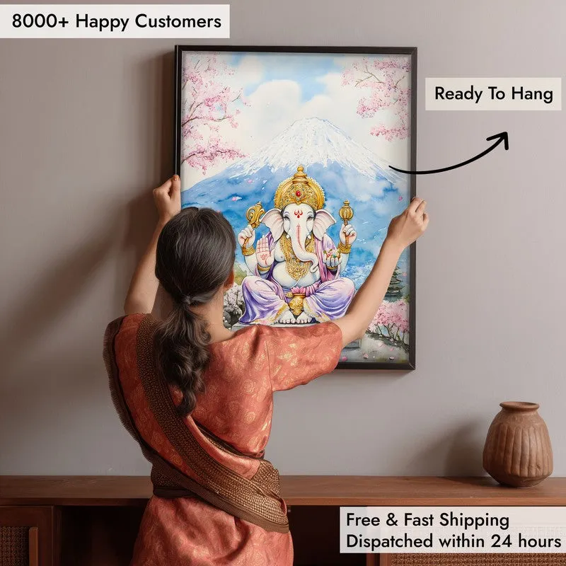 Parvataputra Ganesha Spiritual Archival Paper Wall Painting With Frame - Black media 7