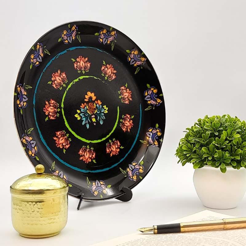 Floral Passion Decorative Plate - Black