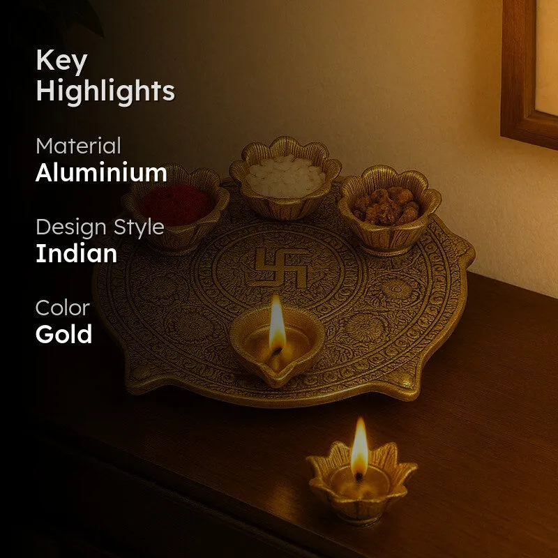 Anantya Aluminum Pooja Thali Set - Gold media 2