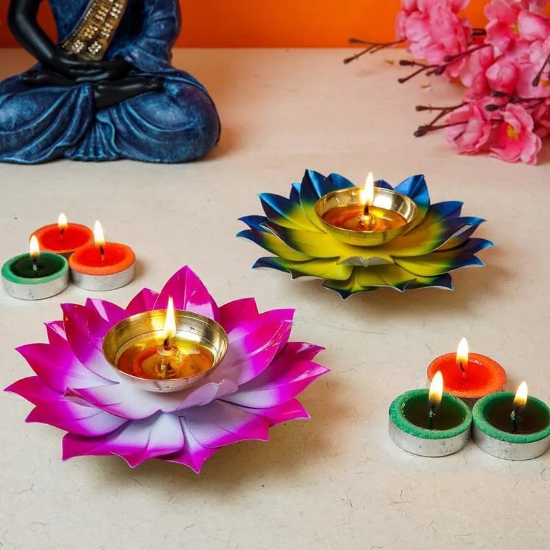Sacred Bloom Diya- Set Of Two media 1