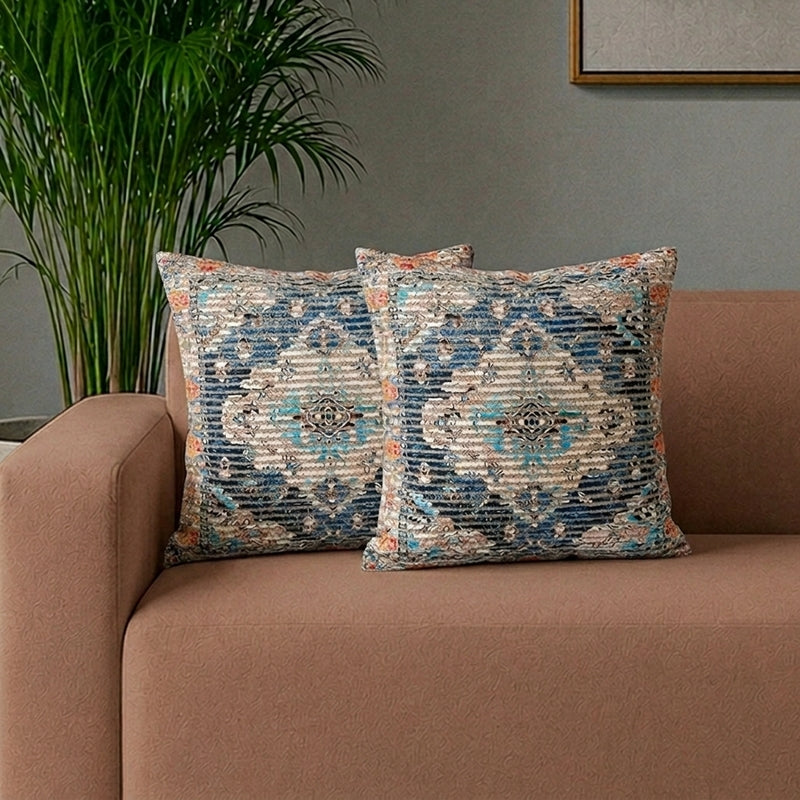 India Circus Bloomy Flora Tufted Cotton Cushion Cover - Set Of Two - 18 x 18 Inches