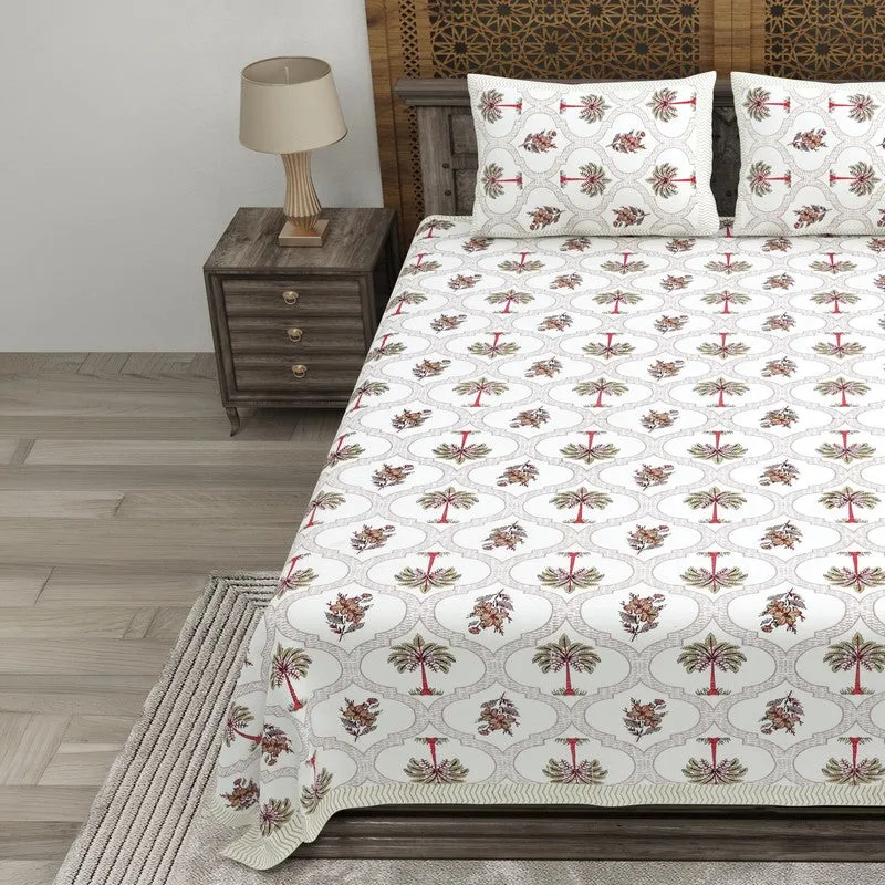 Desion Cotton Bedsheet (White,Olive Green,Red) - 240 TC media 3
