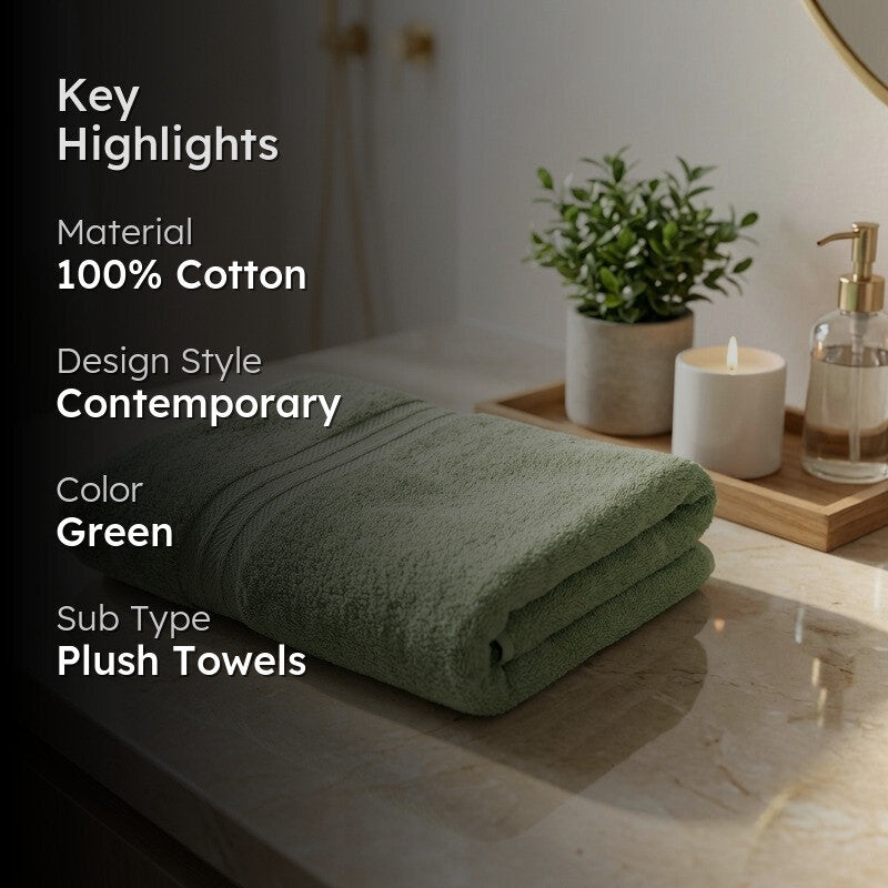 PlushAura Cotton Bath Towel (Olive) media 2