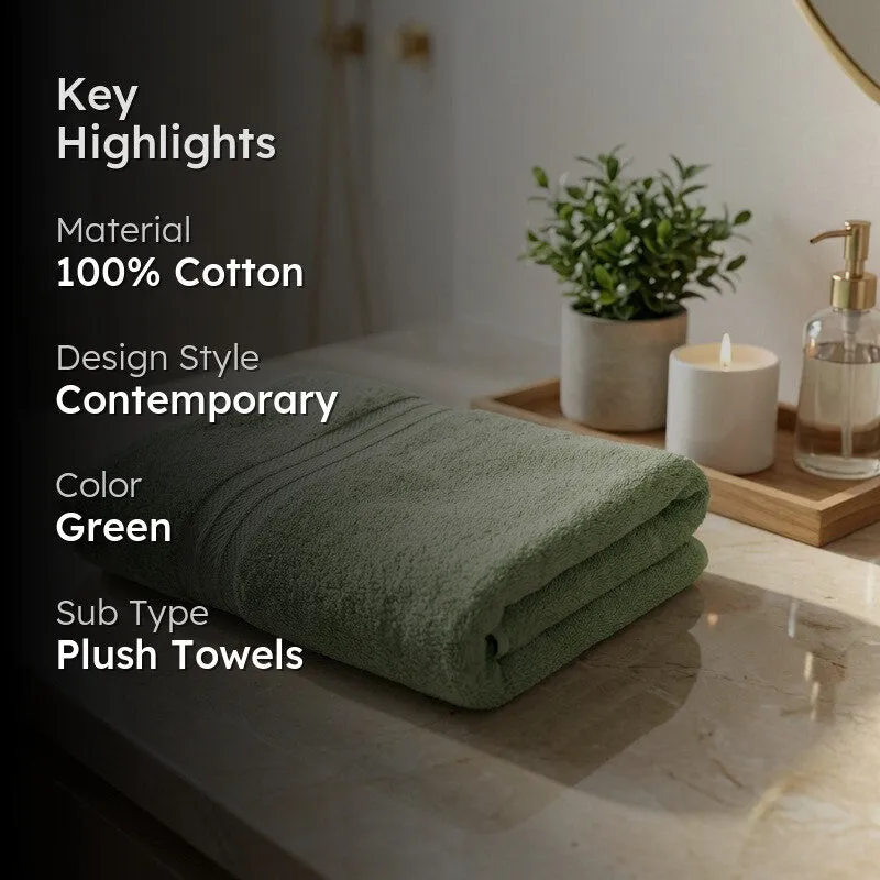 PlushAura Cotton Bath Towel (Olive) media 2